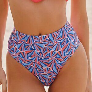 FARM Rio High-Waist Bikini Bottom in Blue, Pink & Orange Geometric Print